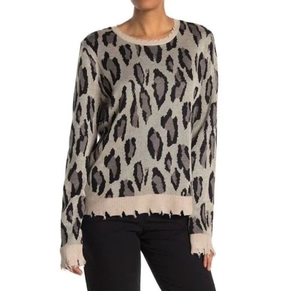 Anthropologie FATE Distressed Leopard Print Sweater